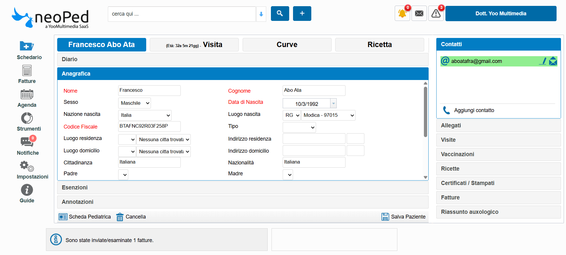 scheda dell'anagrafica di un paziente 1